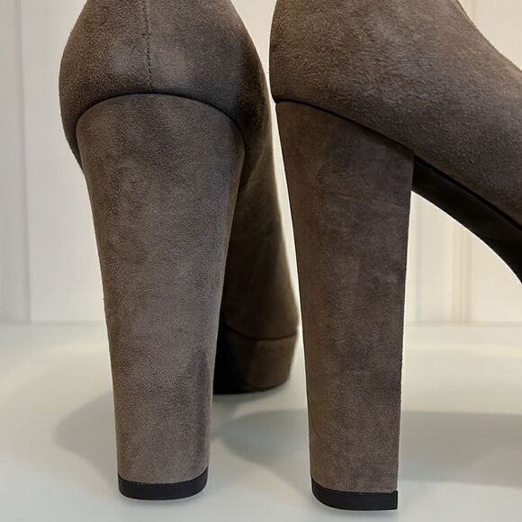 Stuart Weitzman Taupe Suede Platform Block Heel Slip On Shoes Size 9.5 - Picture 5 of 13